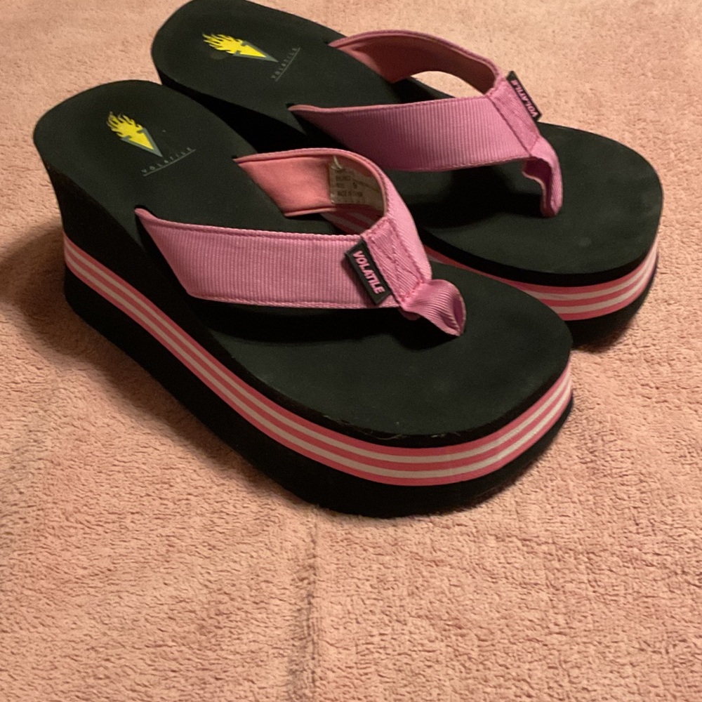 Volatile Pink and Black Platform Sandals